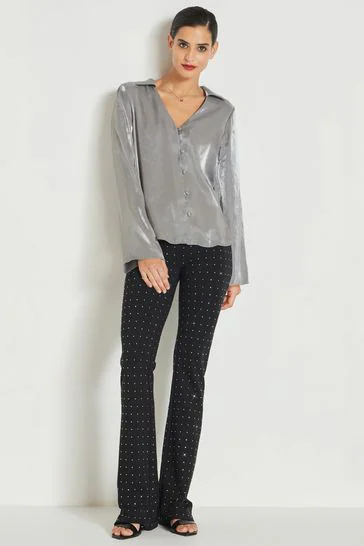 Next Silver Metallic v-neck Long sleeve blouse