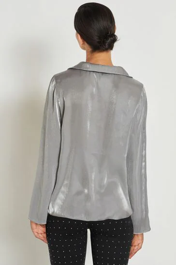 Next Silver Metallic v-neck Long sleeve blouse