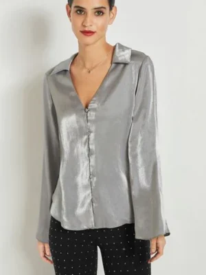 Next Silver Metallic v-neck Long sleeve blouse