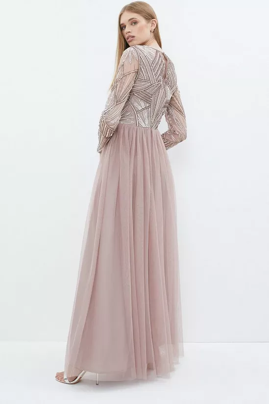 Premuim embellished bodice long sleeve maxi dress