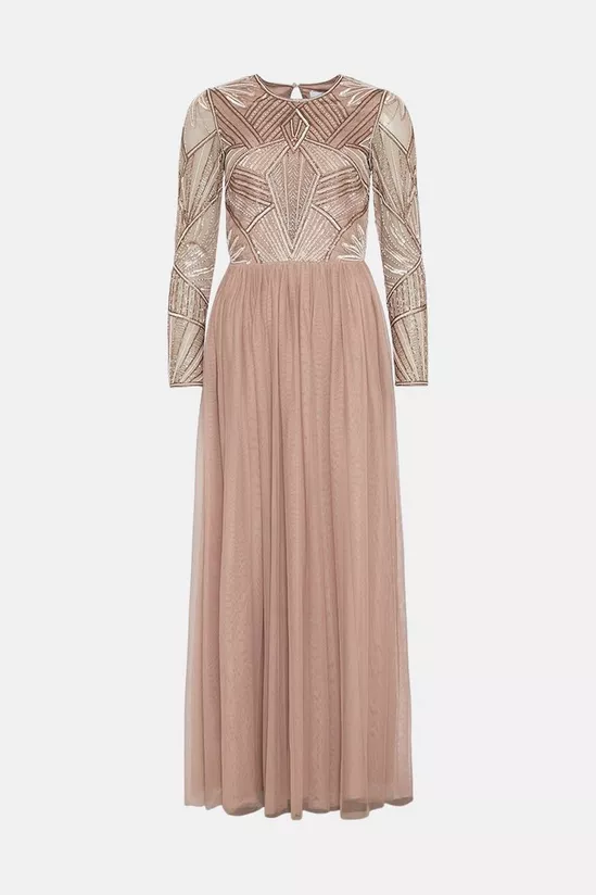 Premuim embellished bodice long sleeve maxi dress