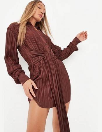 tie waist plisse flare sleeve shirt dress