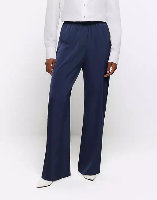 Pull On Satin Wide Leg Trousers