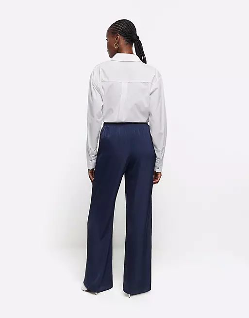 Pull On Satin Wide Leg Trousers