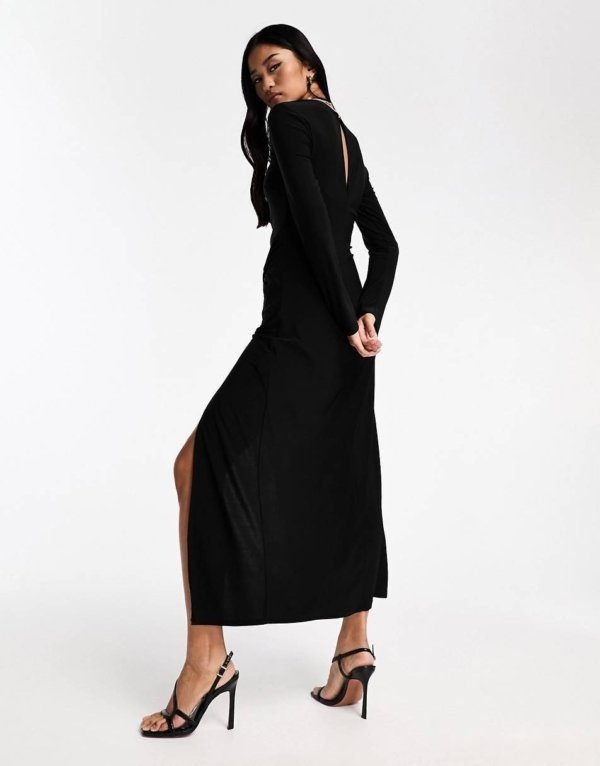 New Look Long Sleeve Ruched Midi Dress