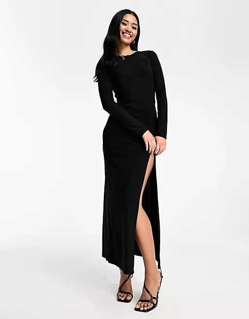 New Look Long Sleeve Ruched Midi Dress