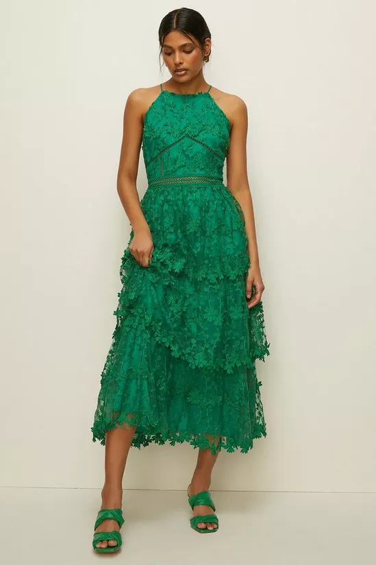 Premuim Lace Tiered Halter Neck Midi Dress