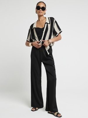 Pull On Satin Wide Leg Trousers