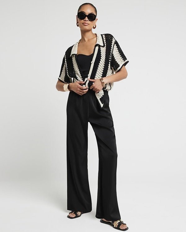 Pull On Satin Wide Leg Trousers