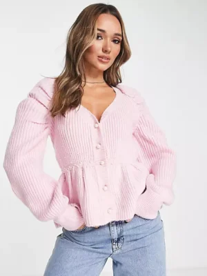 Embellished peplum cardigan in pink