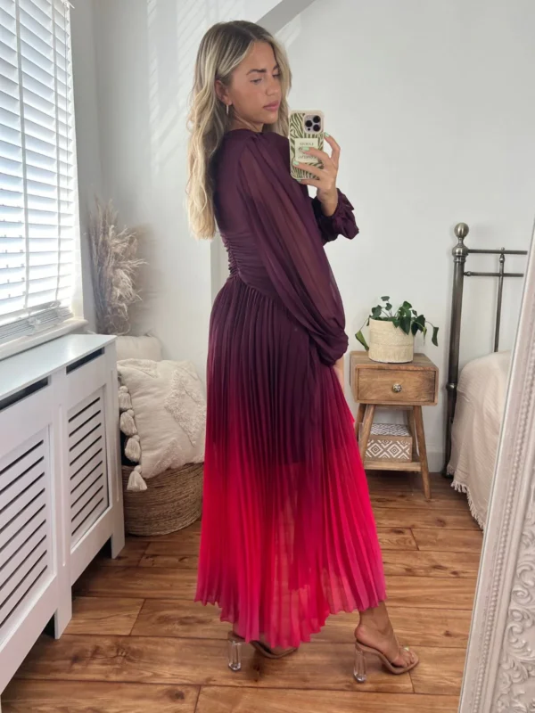 StyleCheat Toni Long Sleeved Pleated Maxi Dress