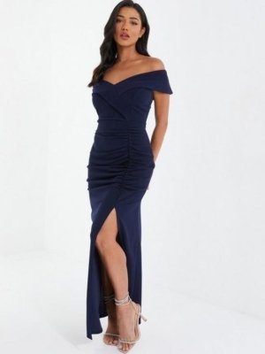 Ruched Bardot Maxi Dress