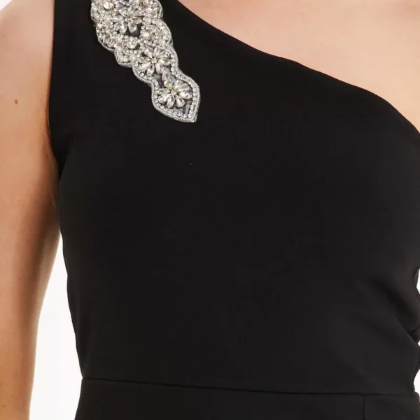 Quiz black one shoulder embellished midi dress