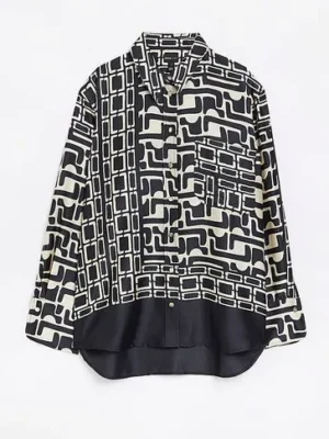 River Island Black Geo Long Sleeve Oversized Satin Shirt