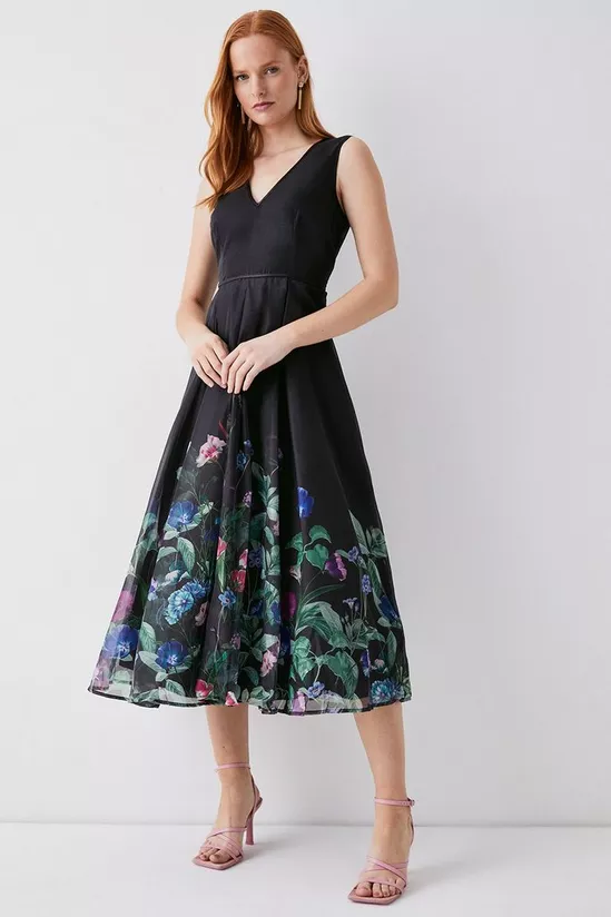 Premuim v neck tipped organza midi dress