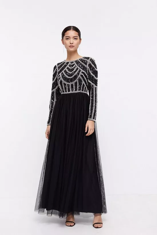 Premuim pearl embellished tulle skirt maxi dress