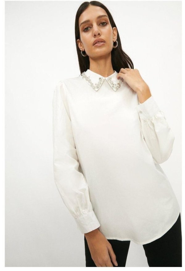 Jewel Collar Poplin Shirt