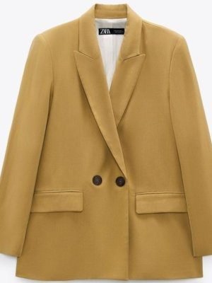 Tan Double Breasted Oversized Blazer