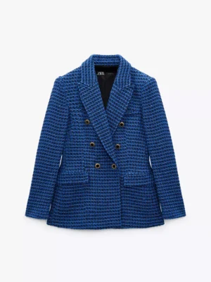 Double Breasted Tweed Check Blazer Coat