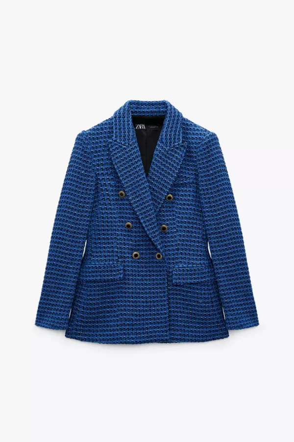 Double Breasted Tweed Check Blazer Coat