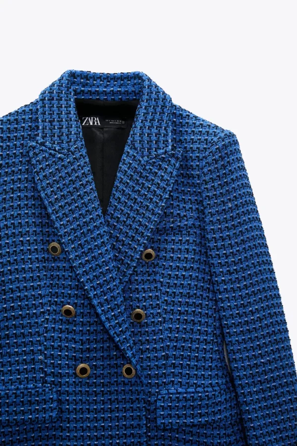 Double Breasted Tweed Check Blazer Coat