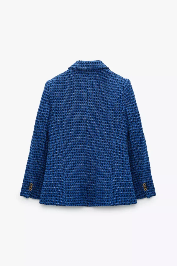 Double Breasted Tweed Check Blazer Coat