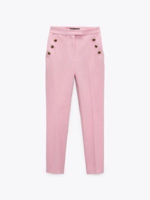 Pink Button Detail  High- Waisted Pants