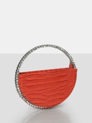 The Alessia Orange Circle Diamante Mini Handbag