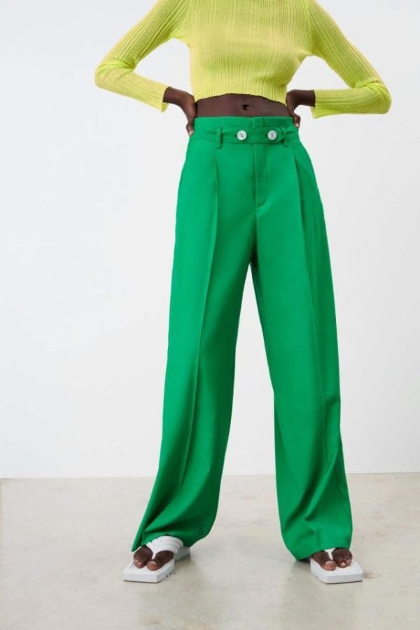 Wide-Leg Trouser With Buttoned Belt