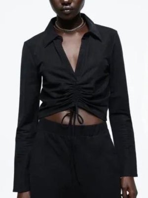 Collar Neck Ruched Front Top