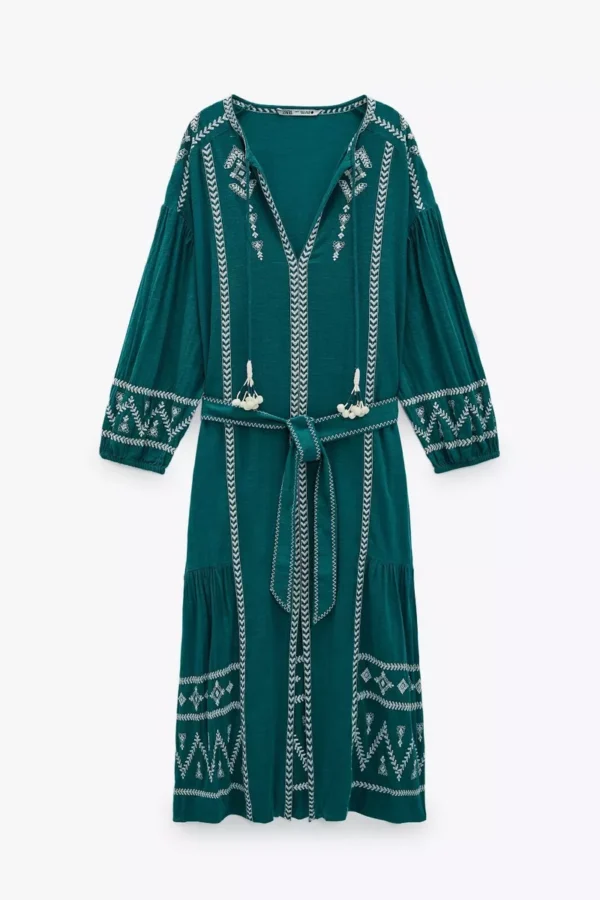 Embroidered Belted Kimono