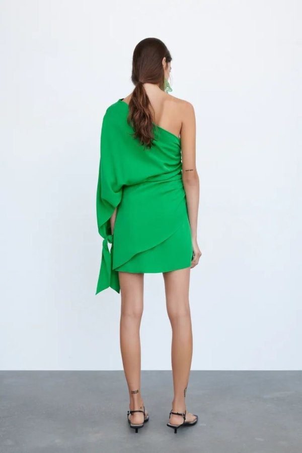 One Shoulder Draped Dress With Earrings