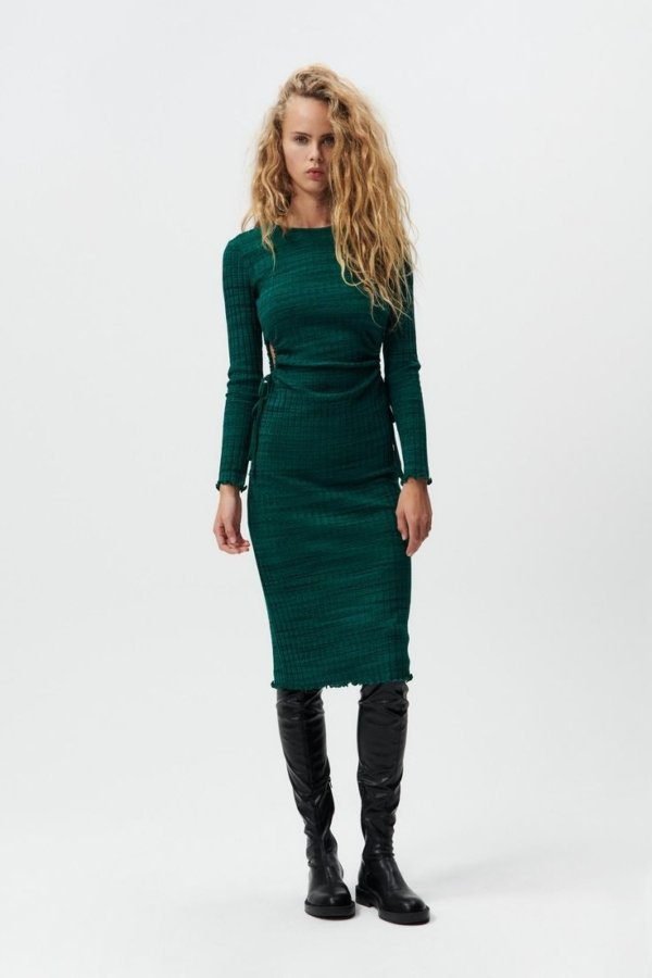 Ribbed Cut Out Midi Dress