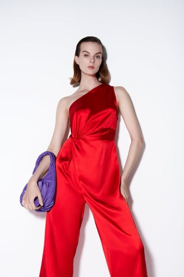 Satin One Shoulder Full Length Jumpsuit