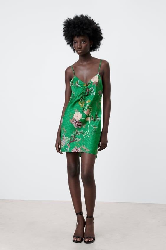 Green Floral Print Slip Dress