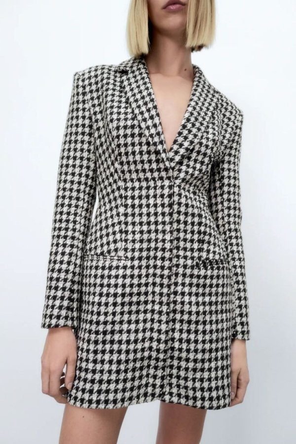 Structured Houndstooth Blazer Dress