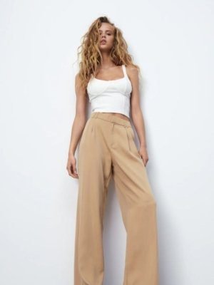 Taupe Full Length High Waisted Pant