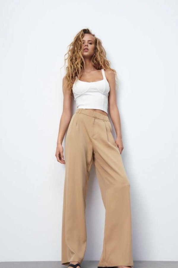 Taupe Full Length High Waisted Pant