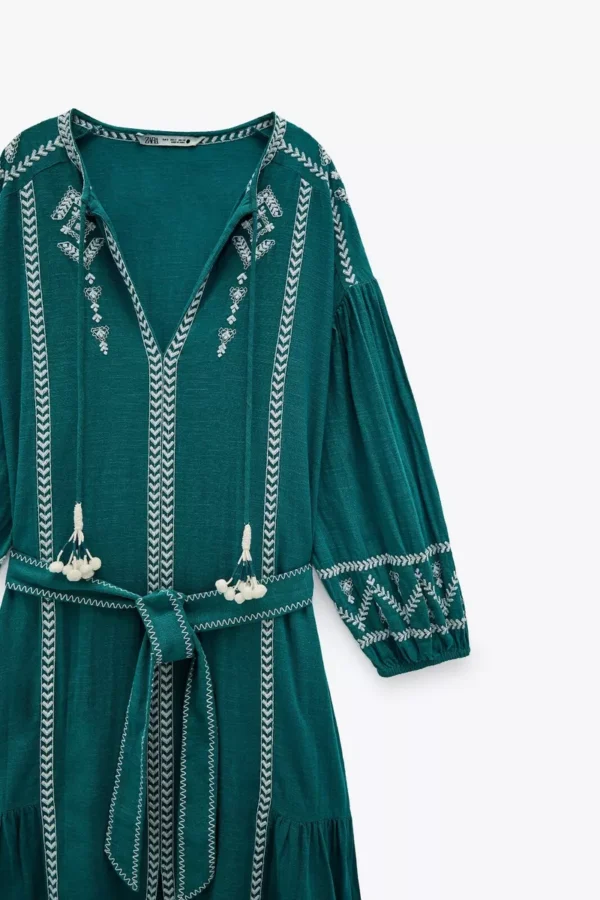 Embroidered Belted Kimono