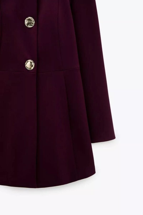 Burgundy Longline Gold Button Blazer