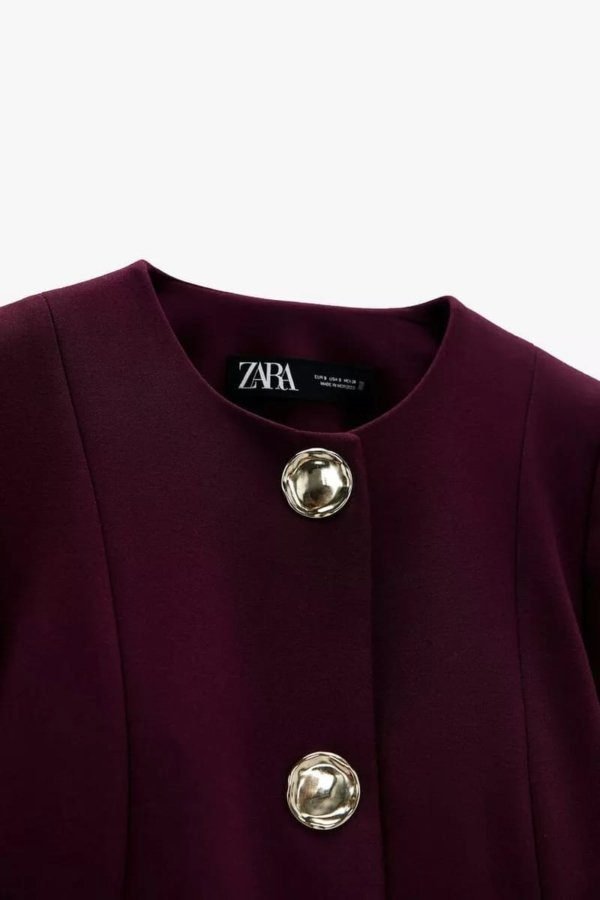 Burgundy Longline Gold Button Blazer