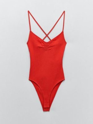 Cross Strap Ribbed Bodysuit