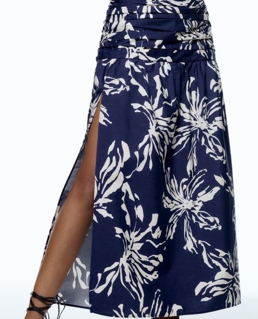 Slit Midi Floral Print Skirt