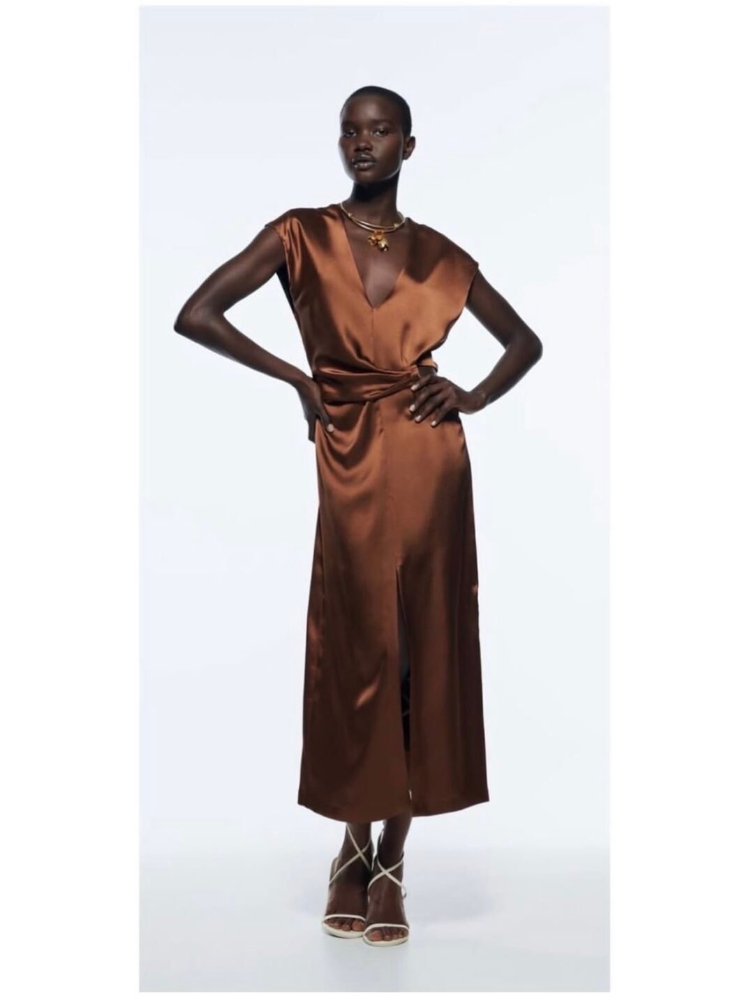 Satin V Neck Cutout  Dress