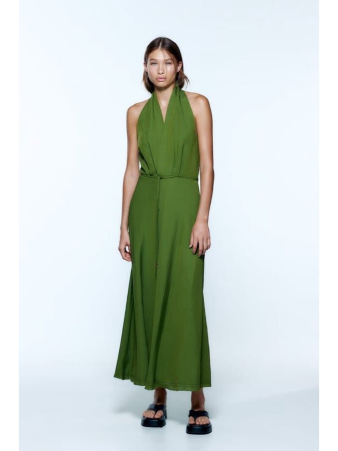 Linen Blend Halter Neck Dress