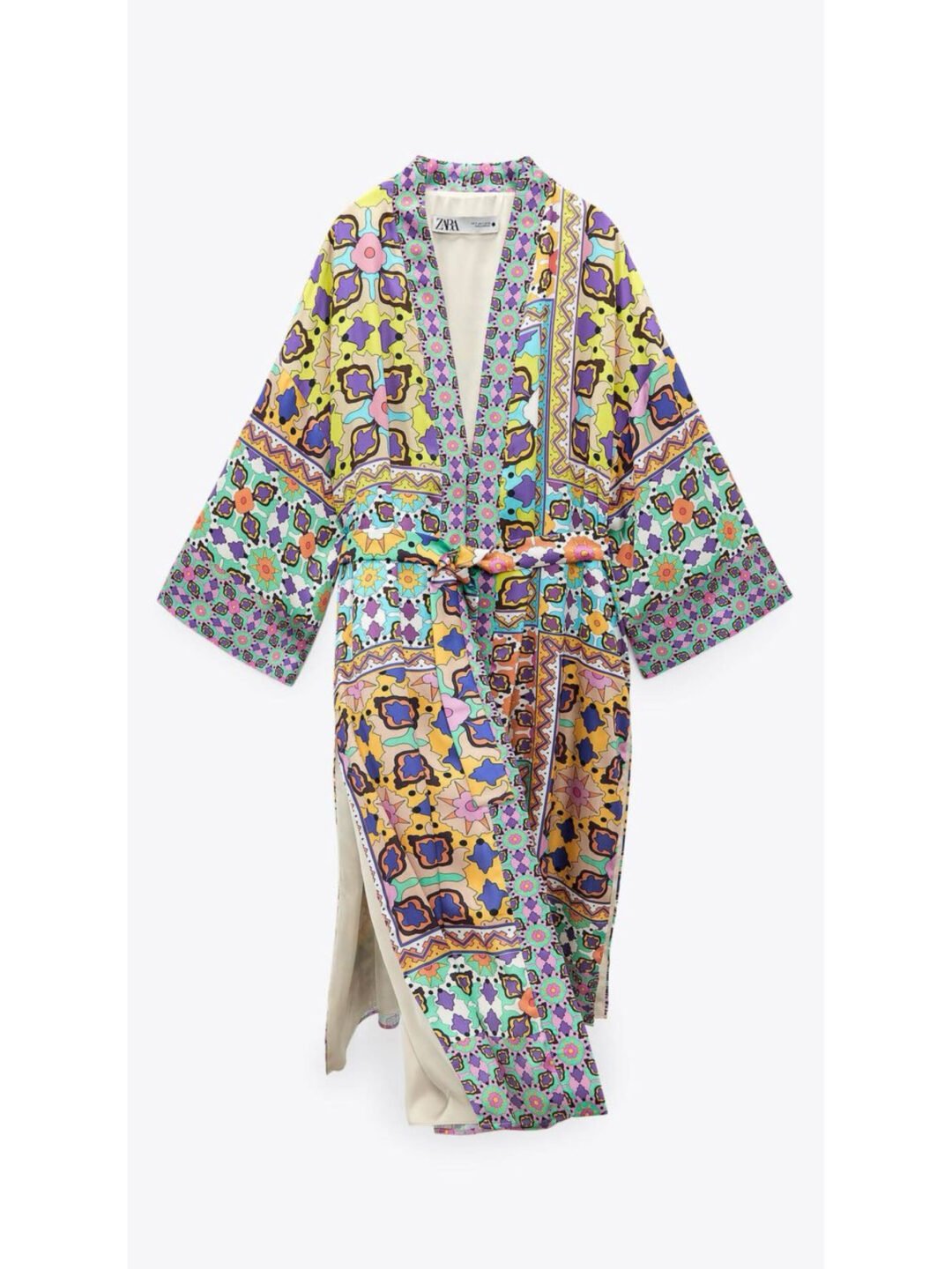 Satin Colorful Kimono With Belt