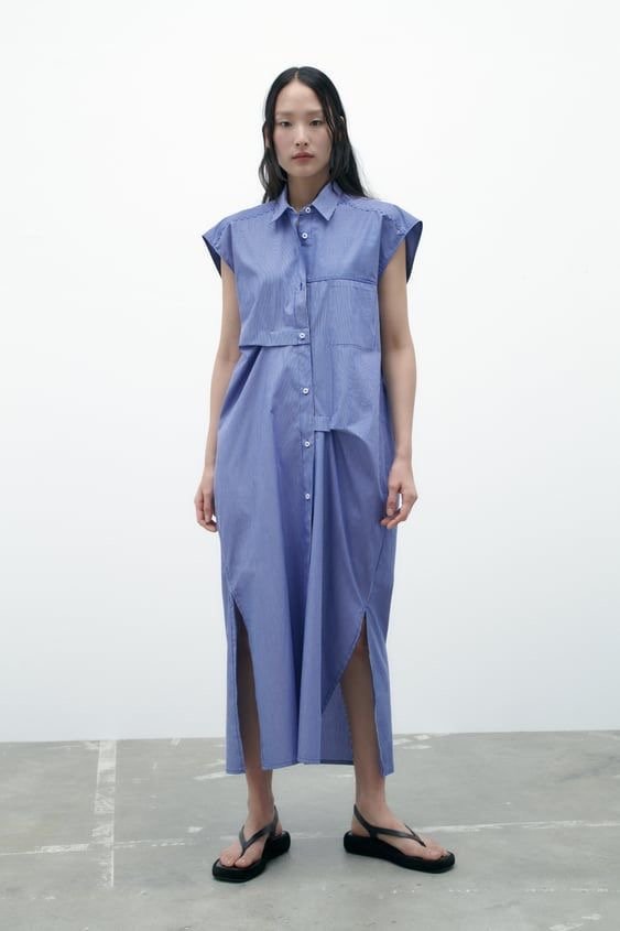 Stripe Poplin Midi Shirt Dress