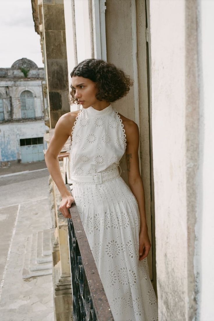 Embroidered Sleeve-less Belted Dress