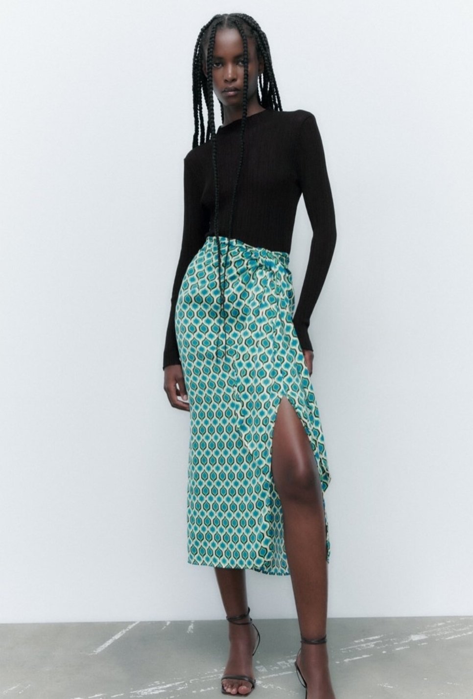 High Waist Geometric Print Midi Skirt