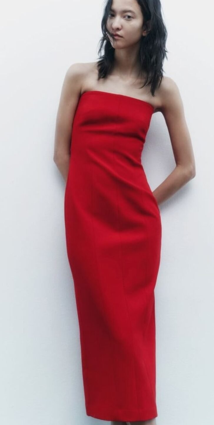 Bandeau Midi Red Dress